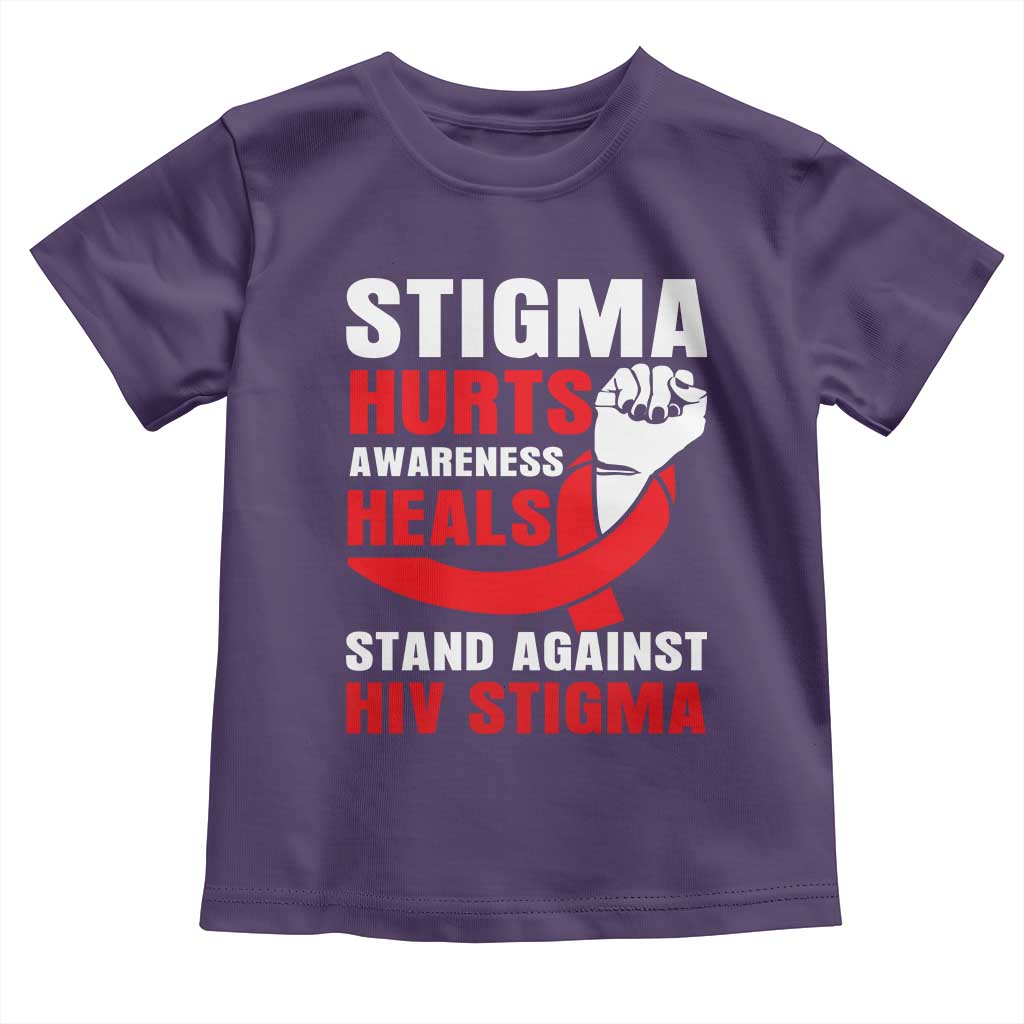 Stigma Hurts Awareness Heals Toddler T Shirt HIV Awareness Red Ribbon Support Gift TS12 Purple Print Your Wear