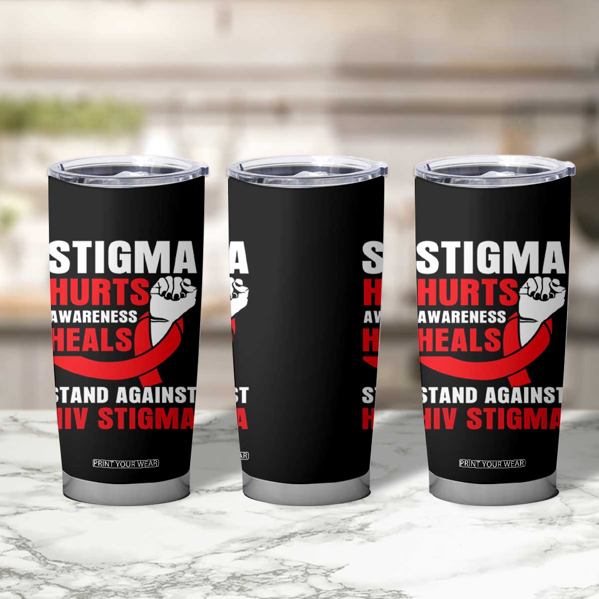 Stigma Hurts Awareness Heals Tumbler Cup HIV Awareness Red Ribbon Support Gift TS12 Print Your Wear