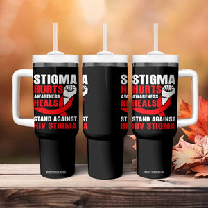 Stigma Hurts Awareness Heals Tumbler With Handle HIV Awareness Red Ribbon Support Gift TS12 Print Your Wear