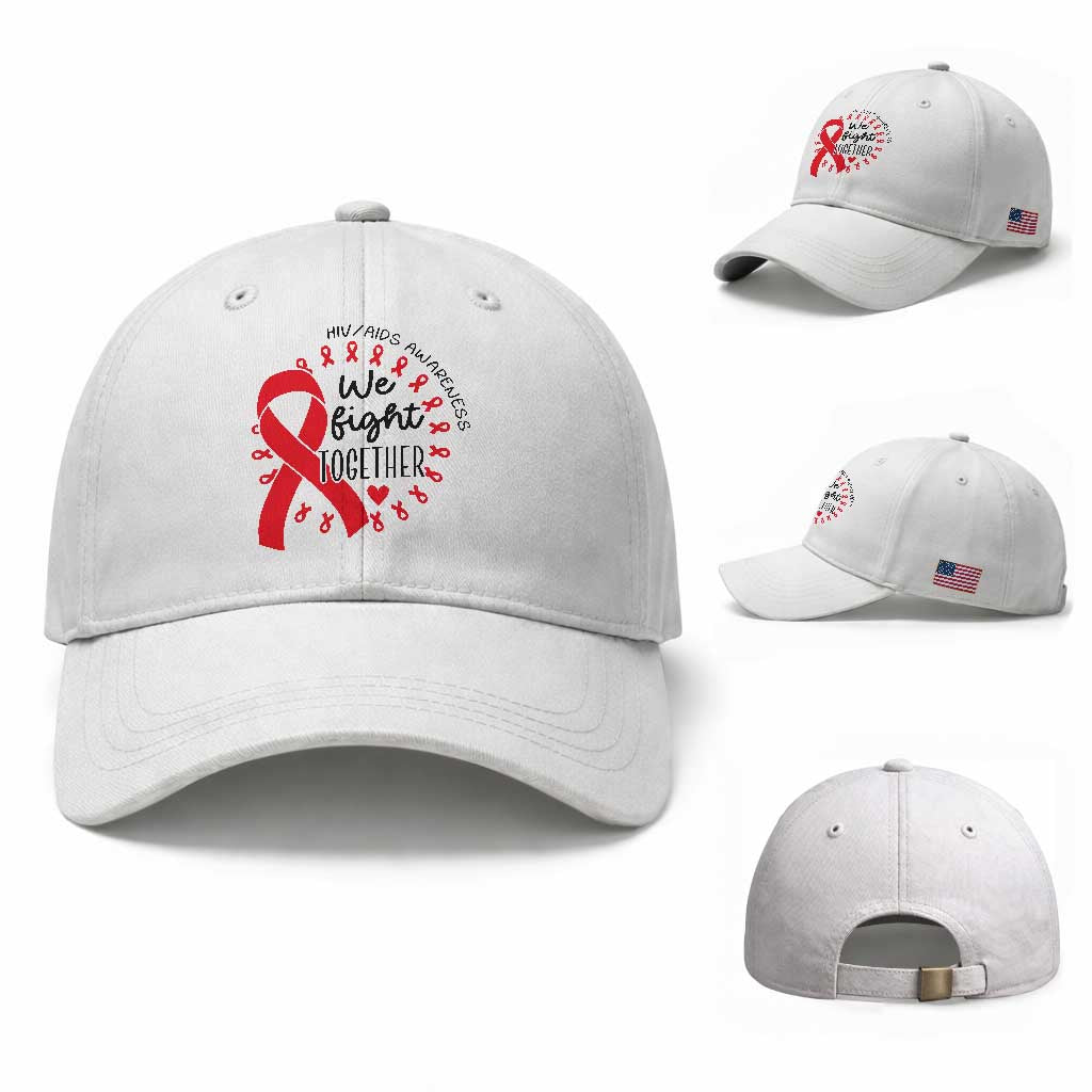 HIV Awareness Red Ribbon Support Gift Baseball Cap We Fight Together TS12 Baseball Cap Universal Fit White Print Your Wear