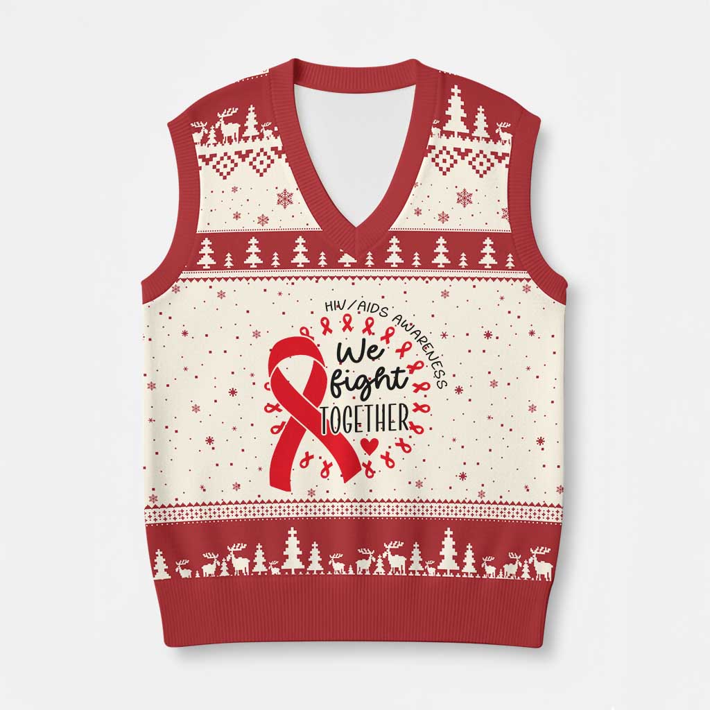 HIV Awareness Red Ribbon Support Gift V-Neck Knit Sweater Vest We Fight Together TS12 Beige Red Print Your Wear