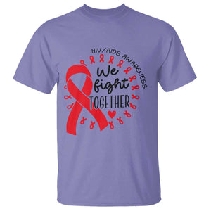 HIV Awareness Red Ribbon Support Gift T Shirt We Fight Together TS12 Violet Print Your Wear