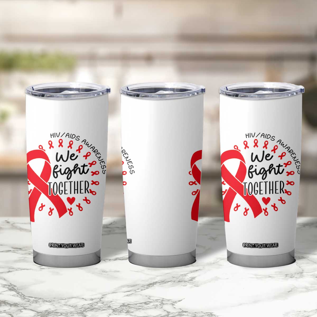 HIV Awareness Red Ribbon Support Gift Tumbler Cup We Fight Together TS12 Print Your Wear