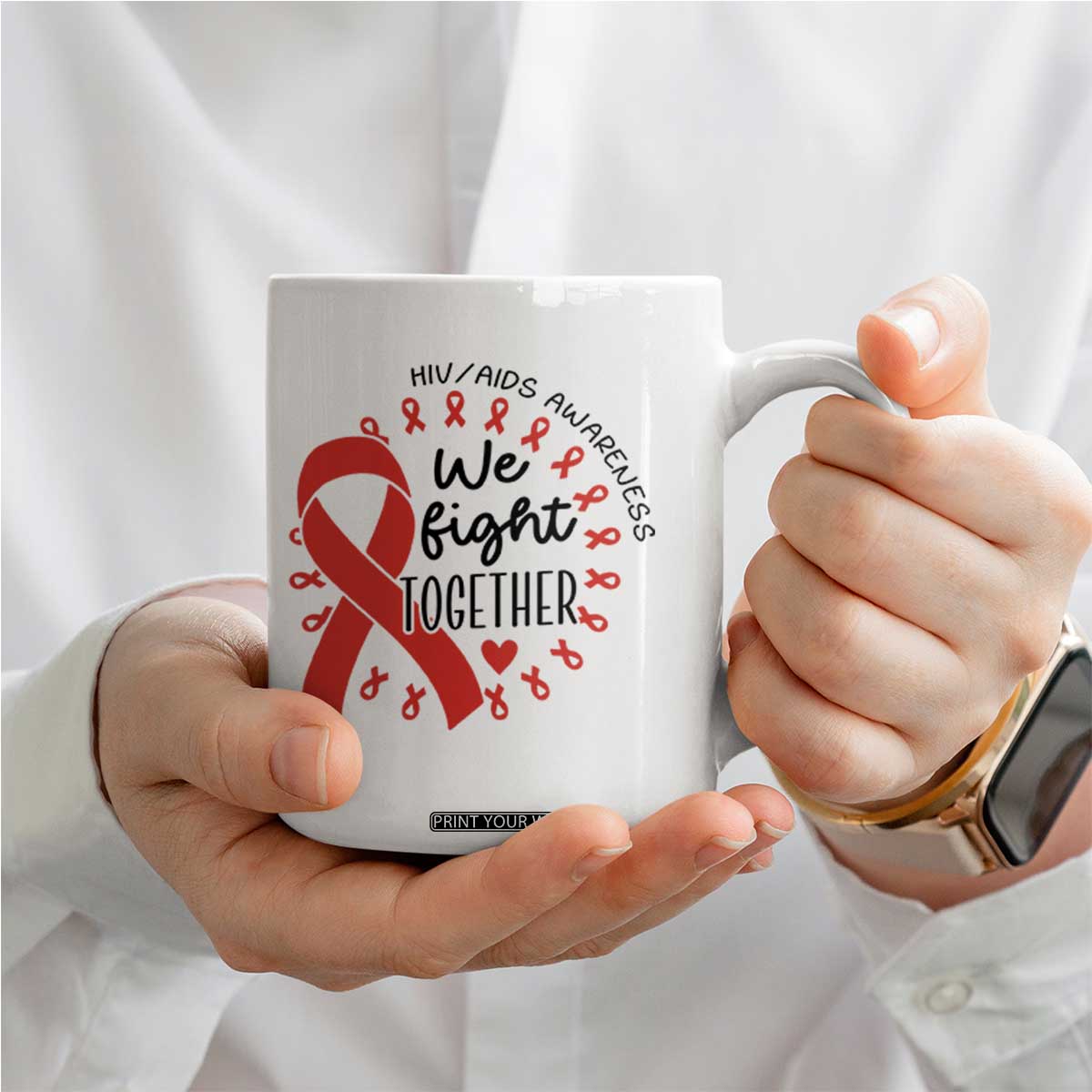 HIV Awareness Red Ribbon Support Gift Coffee Mug We Fight Together TS12 Print Your Wear