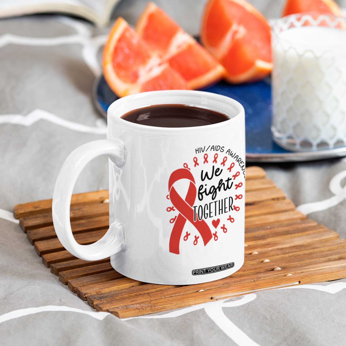 HIV Awareness Red Ribbon Support Gift Coffee Mug We Fight Together TS12 Print Your Wear