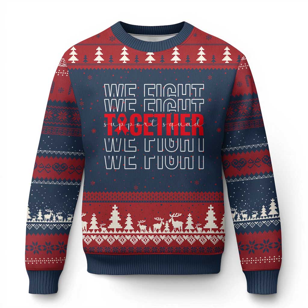 We Fight Together Support Squad HIV Awareness Gift Ugly Christmas Sweater TS12 Navy Red Print Your Wear
