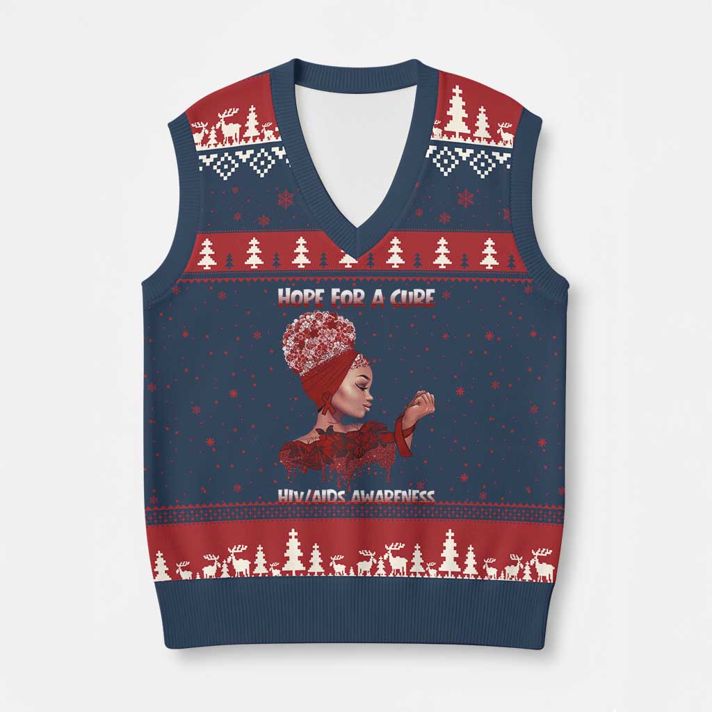 Hope For A Cure HIV Awareness V-Neck Knit Sweater Vest Support Squad Gift TS12 Navy Red Print Your Wear