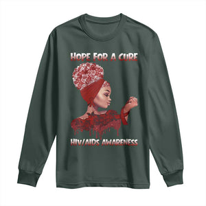 Hope For A Cure HIV Awareness Long Sleeve Shirt Support Squad Gift TS12 Dark Forest Green Print Your Wear