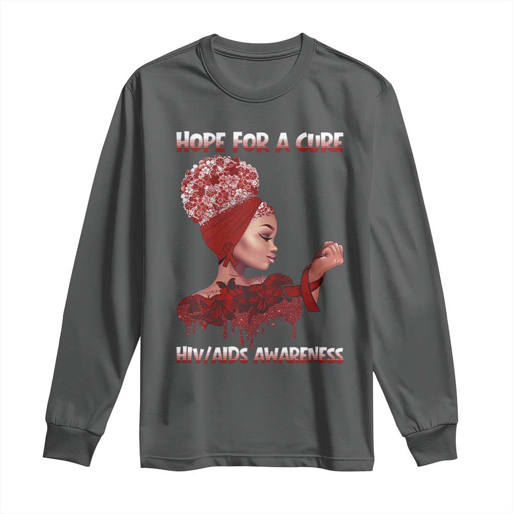 Hope For A Cure HIV Awareness Long Sleeve Shirt Support Squad Gift TS12 Dark Heather Print Your Wear