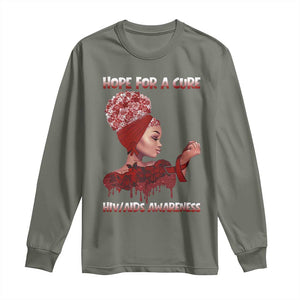 Hope For A Cure HIV Awareness Long Sleeve Shirt Support Squad Gift TS12 Military Green Print Your Wear