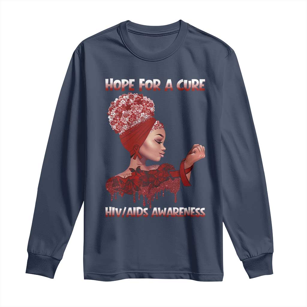 Hope For A Cure HIV Awareness Long Sleeve Shirt Support Squad Gift TS12 Navy Print Your Wear