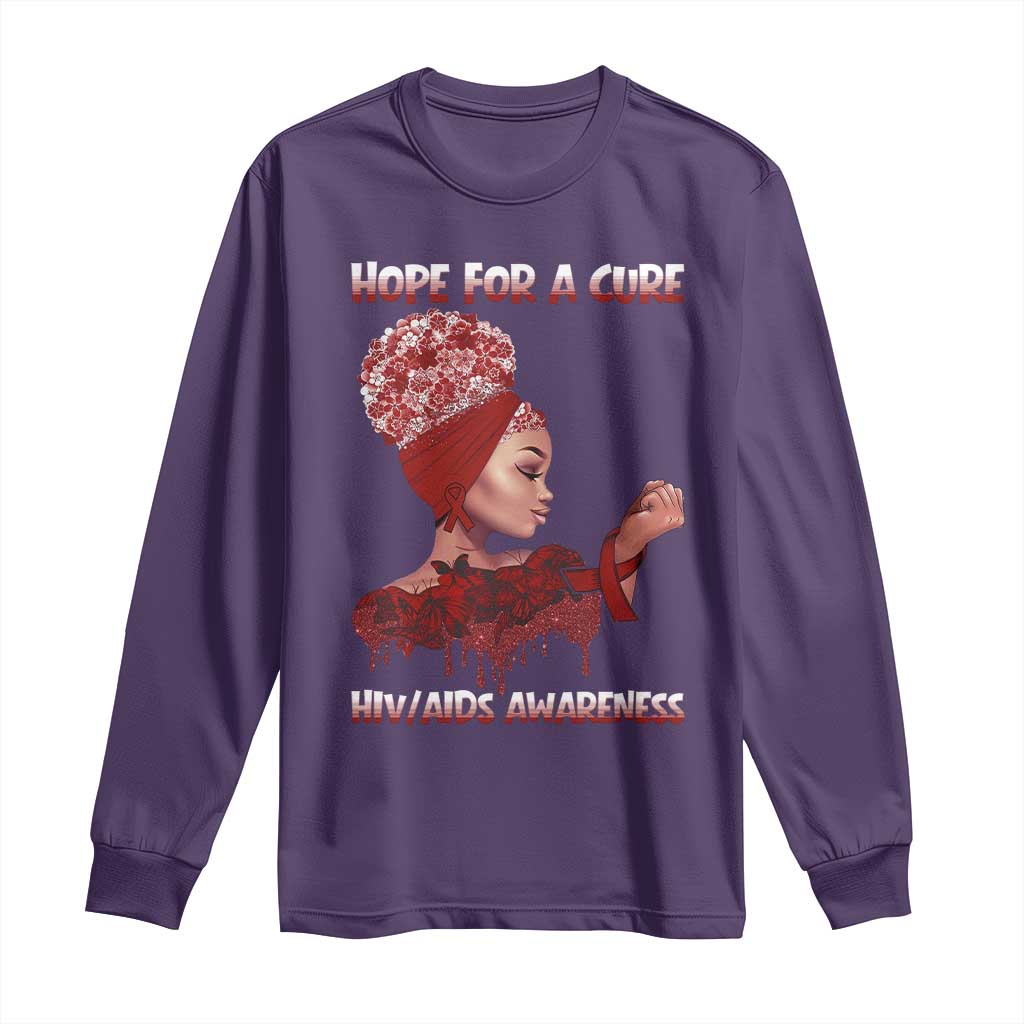 Hope For A Cure HIV Awareness Long Sleeve Shirt Support Squad Gift TS12 Purple Print Your Wear