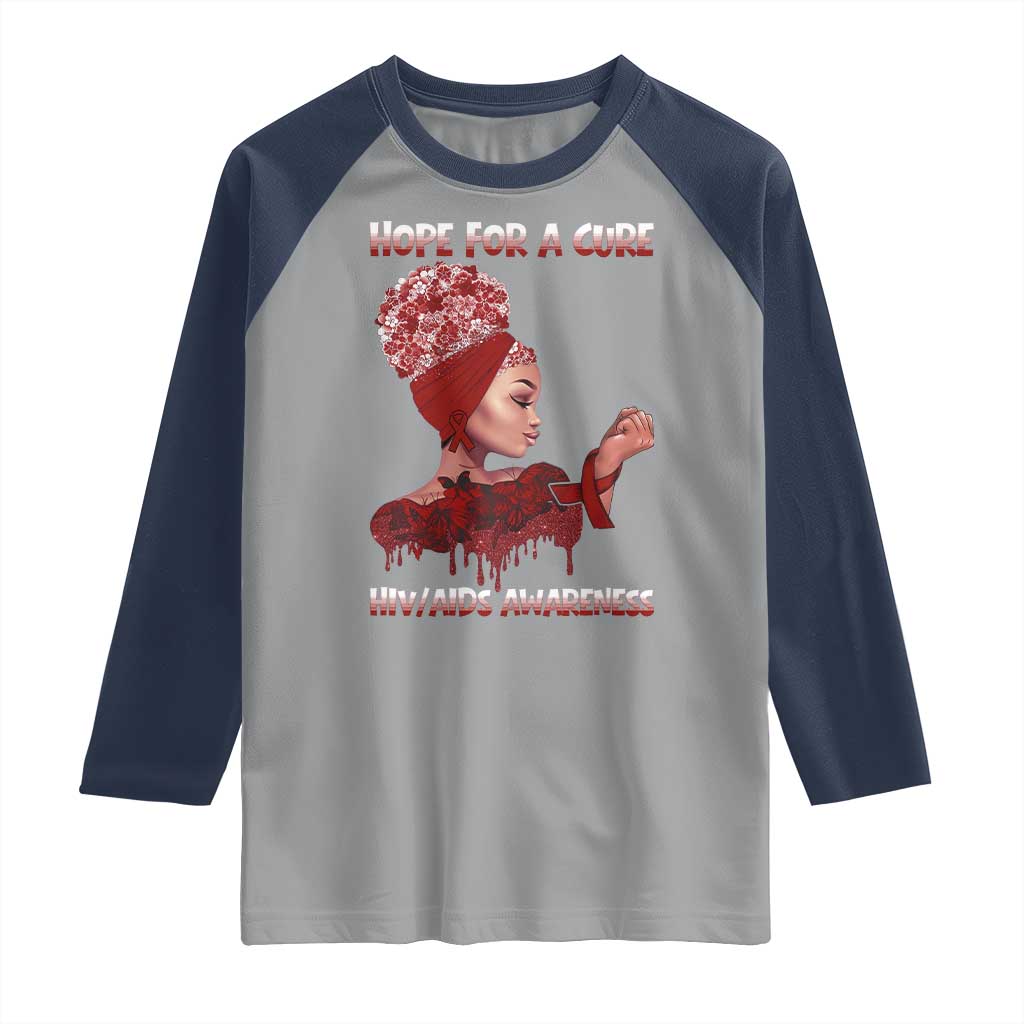 Hope For A Cure HIV Awareness Raglan Shirt Support Squad Gift TS12 Sport Gray Navy Print Your Wear