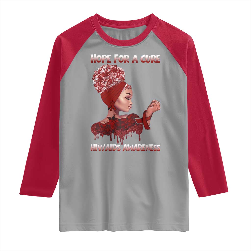 Hope For A Cure HIV Awareness Raglan Shirt Support Squad Gift TS12 Sport Gray Red Print Your Wear