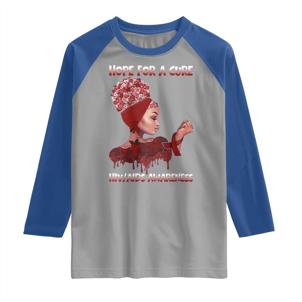 Hope For A Cure HIV Awareness Raglan Shirt Support Squad Gift TS12 Sport Gray Royal Print Your Wear