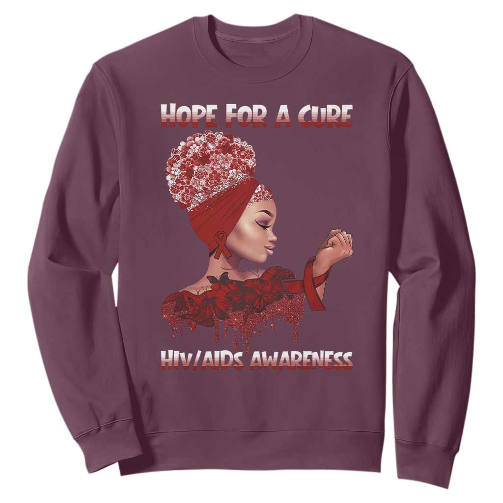 Hope For A Cure HIV Awareness Sweatshirt Support Squad Gift TS12 Maroon Print Your Wear