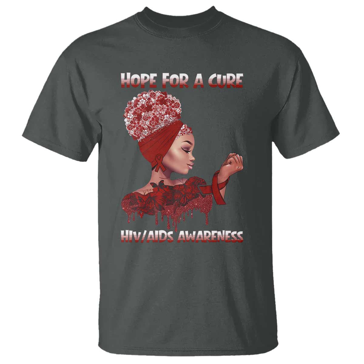 Hope For A Cure HIV Awareness T Shirt Support Squad Gift TS12 Dark Heather Print Your Wear