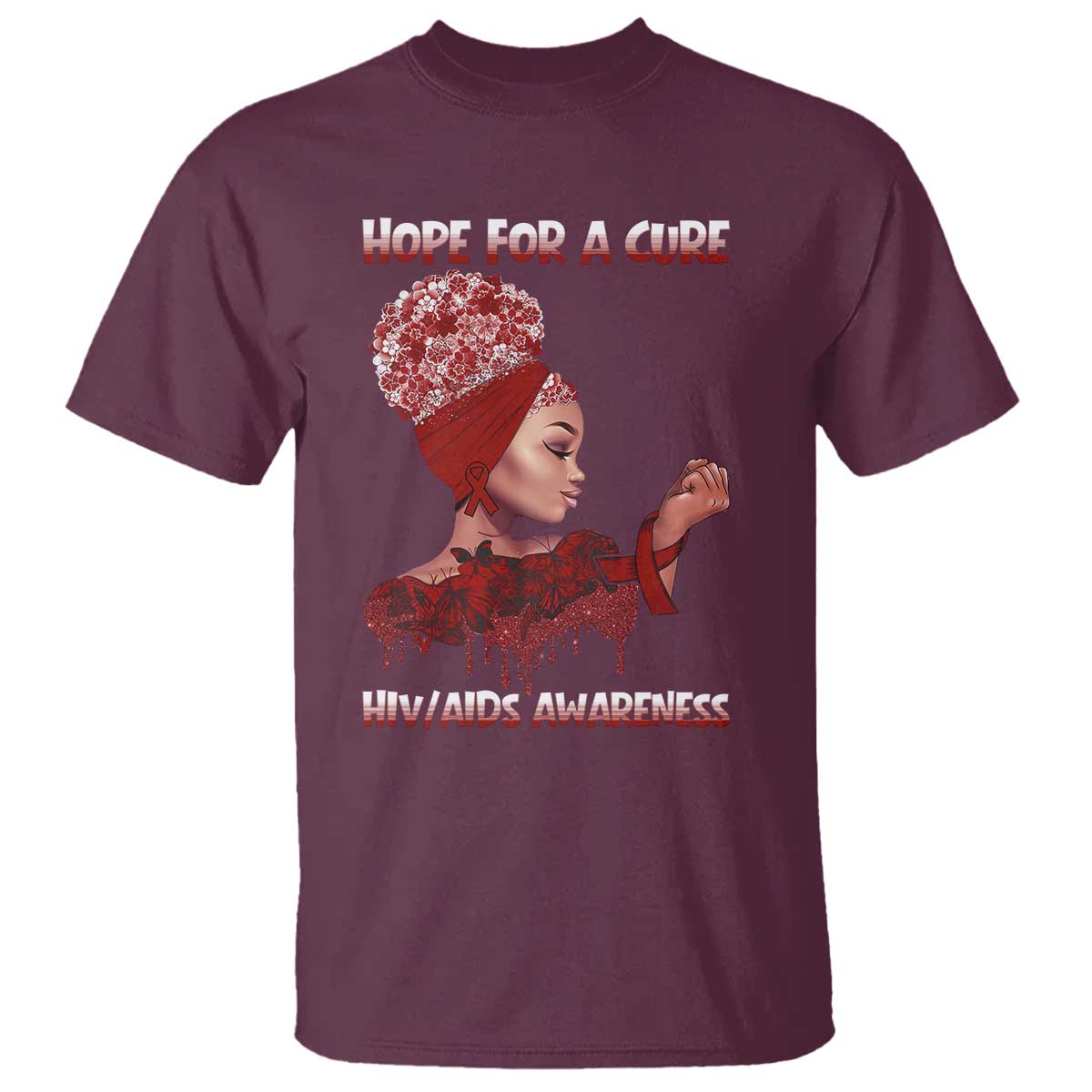 Hope For A Cure HIV Awareness T Shirt Support Squad Gift TS12 Maroon Print Your Wear