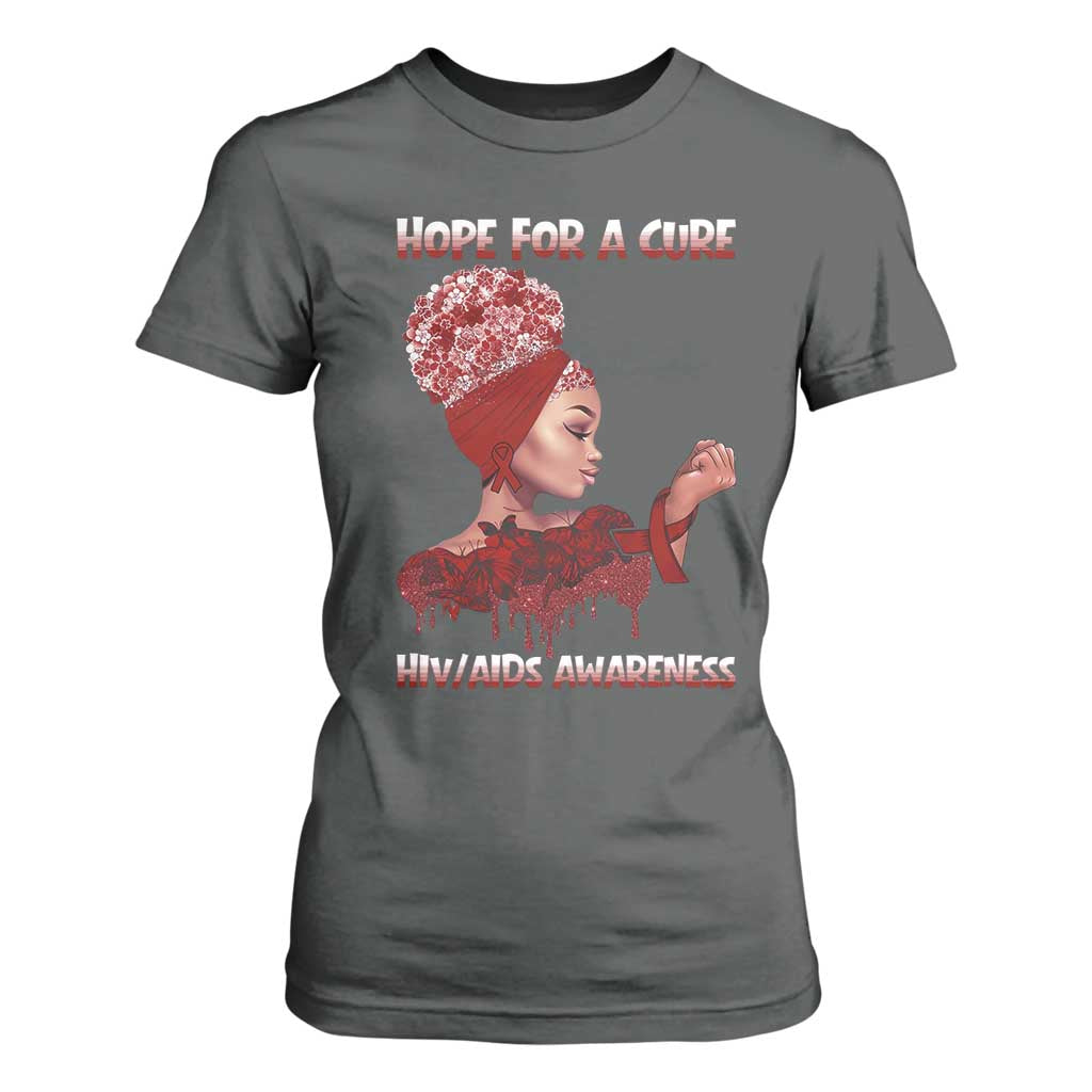 Hope For A Cure HIV Awareness T Shirt For Women Support Squad Gift TS12 Dark Heather Print Your Wear