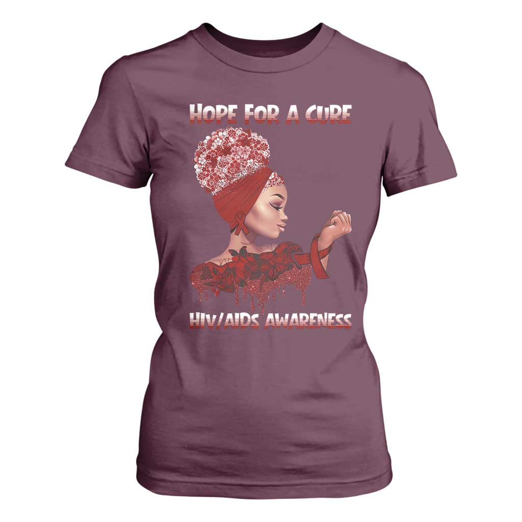 Hope For A Cure HIV Awareness T Shirt For Women Support Squad Gift TS12 Maroon Print Your Wear