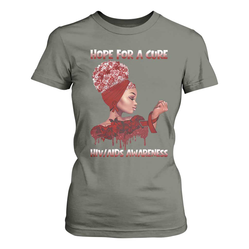 Hope For A Cure HIV Awareness T Shirt For Women Support Squad Gift TS12 Military Green Print Your Wear