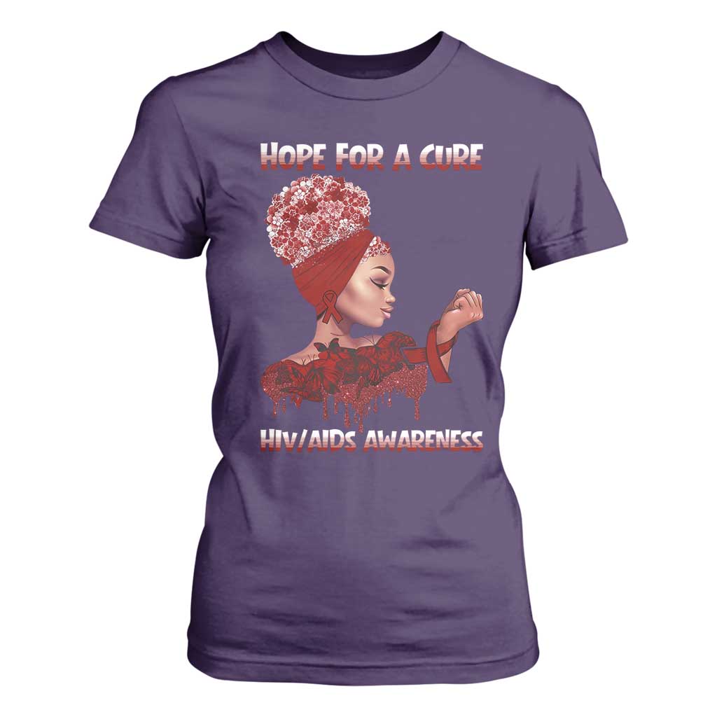 Hope For A Cure HIV Awareness T Shirt For Women Support Squad Gift TS12 Purple Print Your Wear