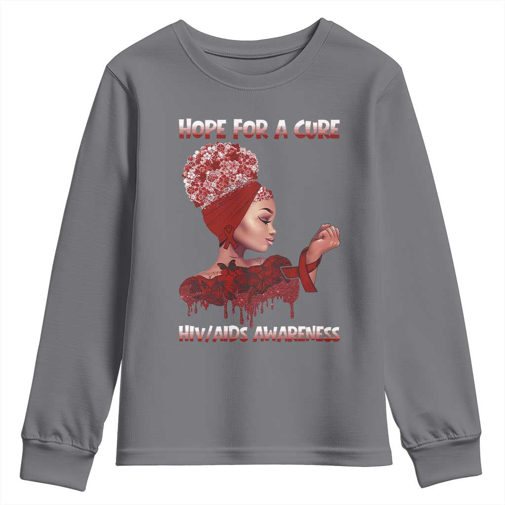 Hope For A Cure HIV Awareness Youth Sweatshirt Support Squad Gift TS12 Charcoal Print Your Wear