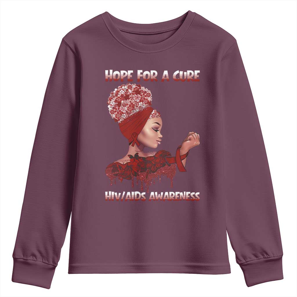 Hope For A Cure HIV Awareness Youth Sweatshirt Support Squad Gift TS12 Maroon Print Your Wear