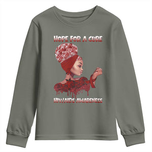 Hope For A Cure HIV Awareness Youth Sweatshirt Support Squad Gift TS12 Military Green Print Your Wear