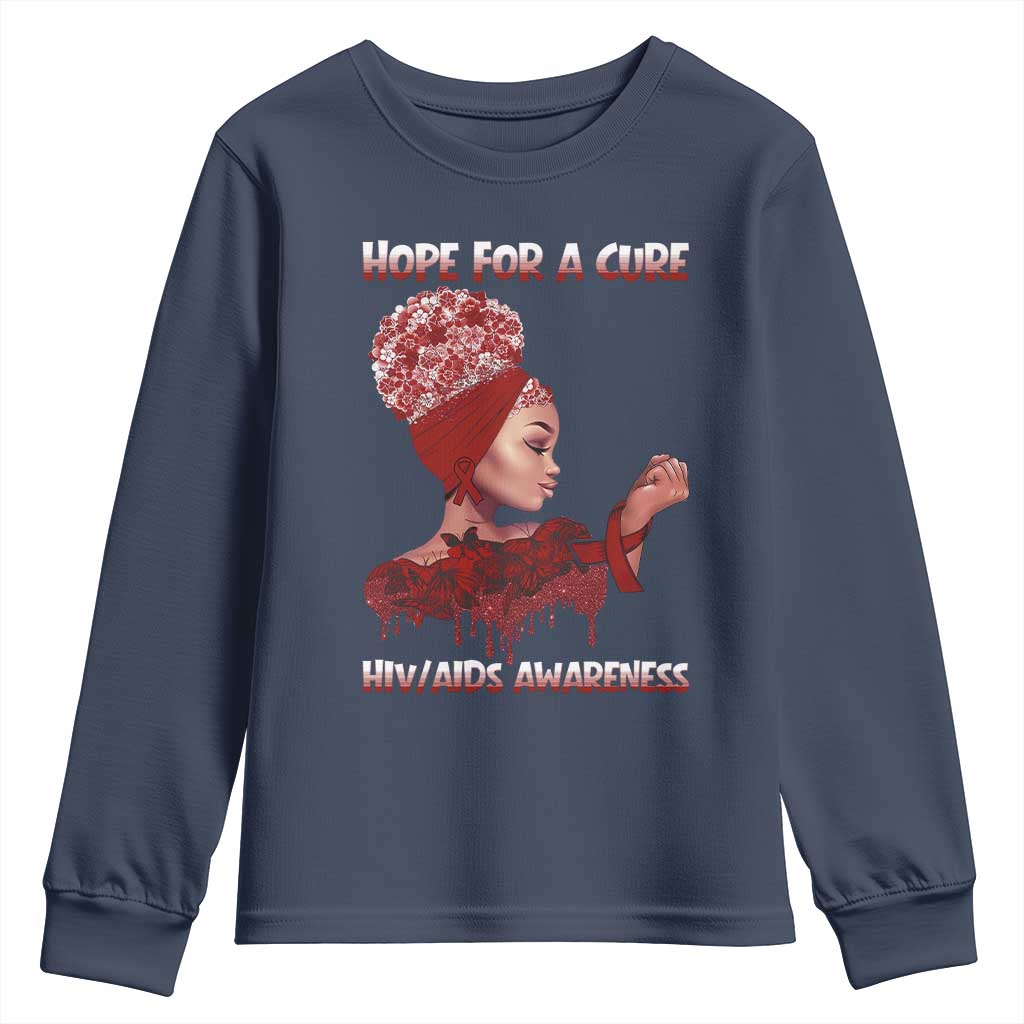 Hope For A Cure HIV Awareness Youth Sweatshirt Support Squad Gift TS12 Navy Print Your Wear
