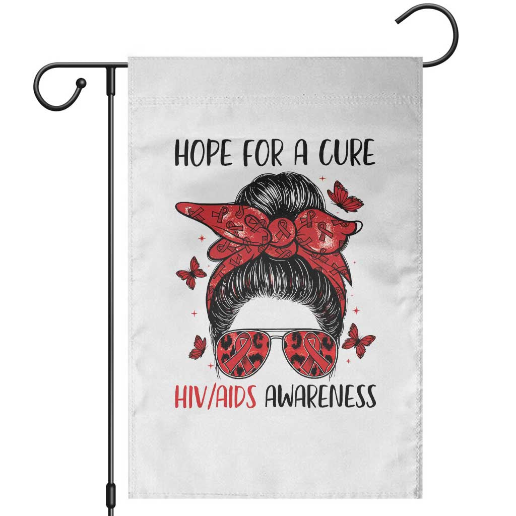 Hope For A Cure HIV Awareness Garden Flag Strong Woman Red Ribbon Gift TS12 White Print Your Wear
