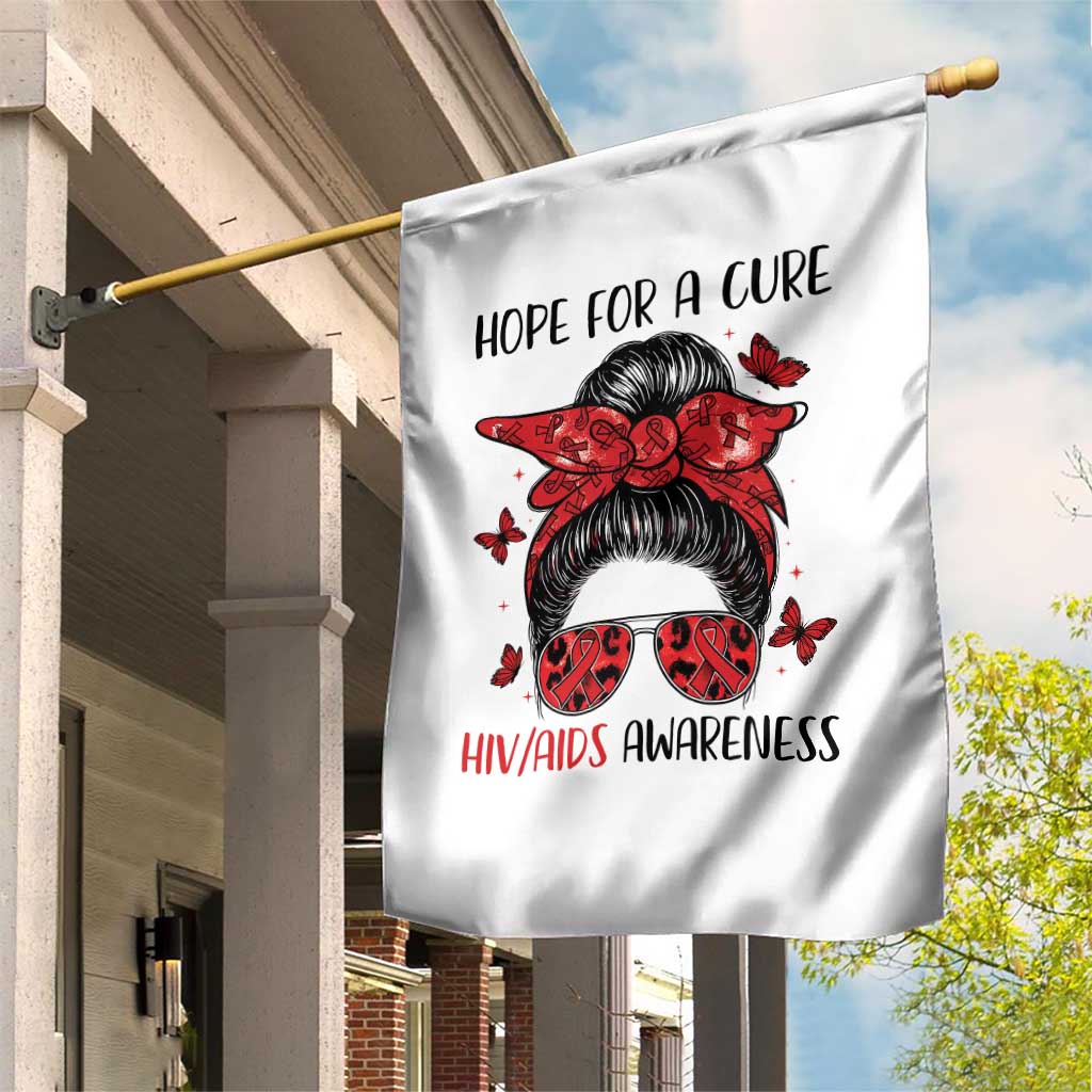 Hope For A Cure HIV Awareness Garden Flag Strong Woman Red Ribbon Gift TS12 Print Your Wear