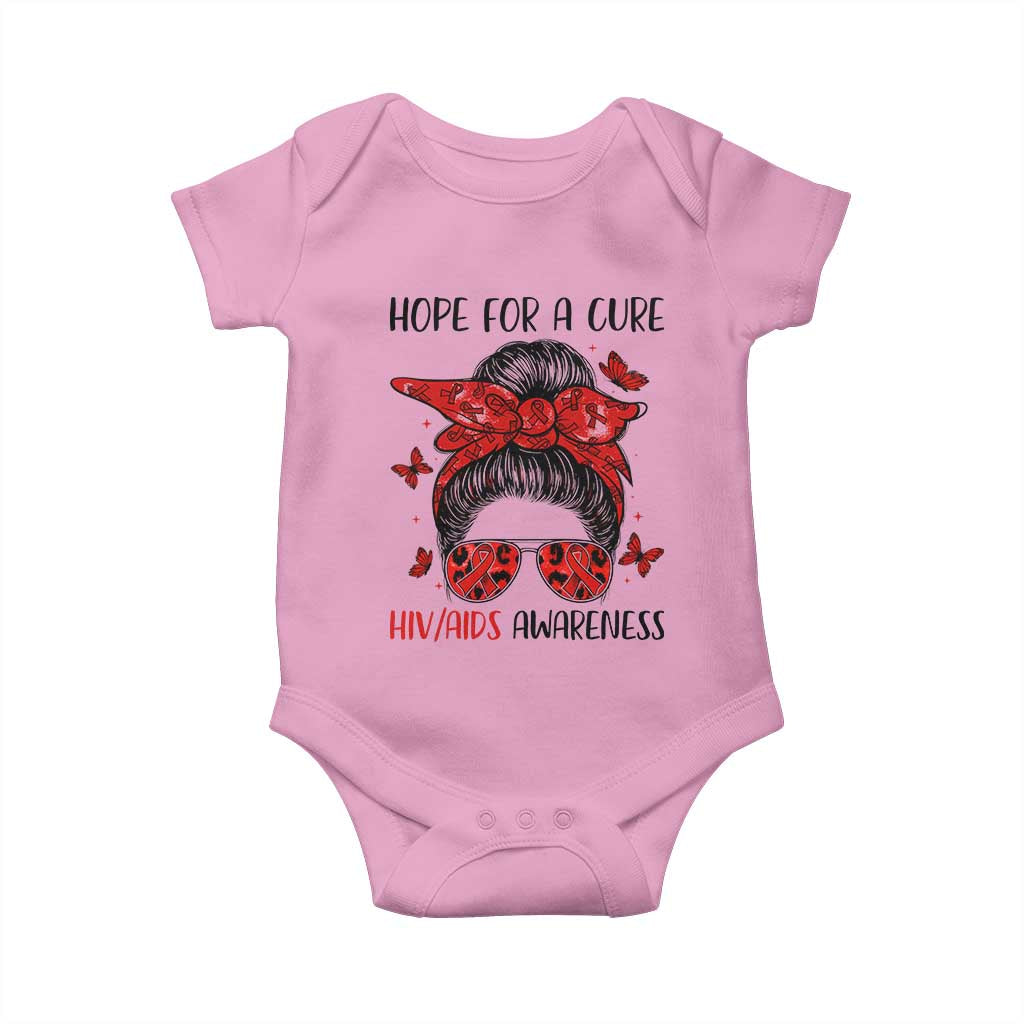 Hope For A Cure HIV Awareness Baby Onesie Strong Woman Red Ribbon Gift TS12 Light Pink Print Your Wear