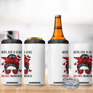 Hope For A Cure HIV Awareness 4 in 1 Can Cooler Tumbler Strong Woman Red Ribbon Gift TS12 Print Your Wear