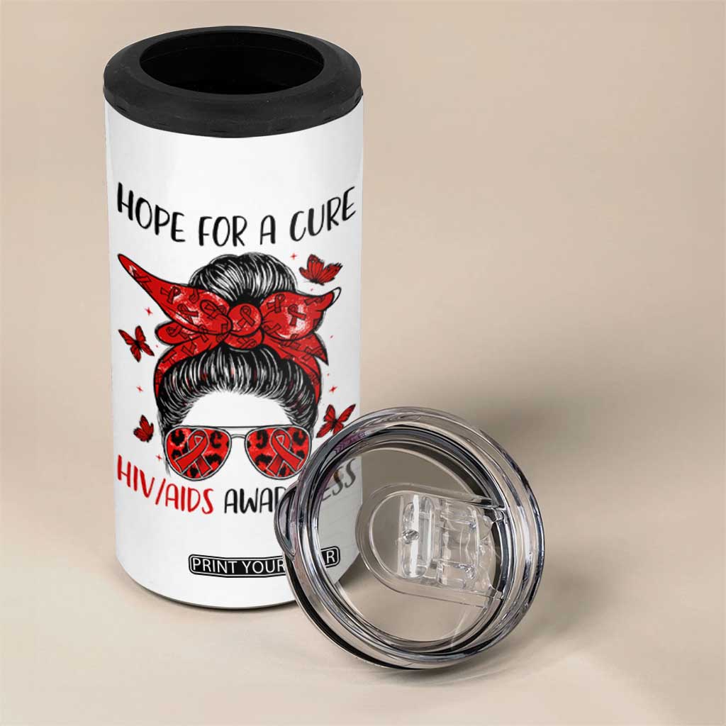 Hope For A Cure HIV Awareness 4 in 1 Can Cooler Tumbler Strong Woman Red Ribbon Gift TS12 Print Your Wear