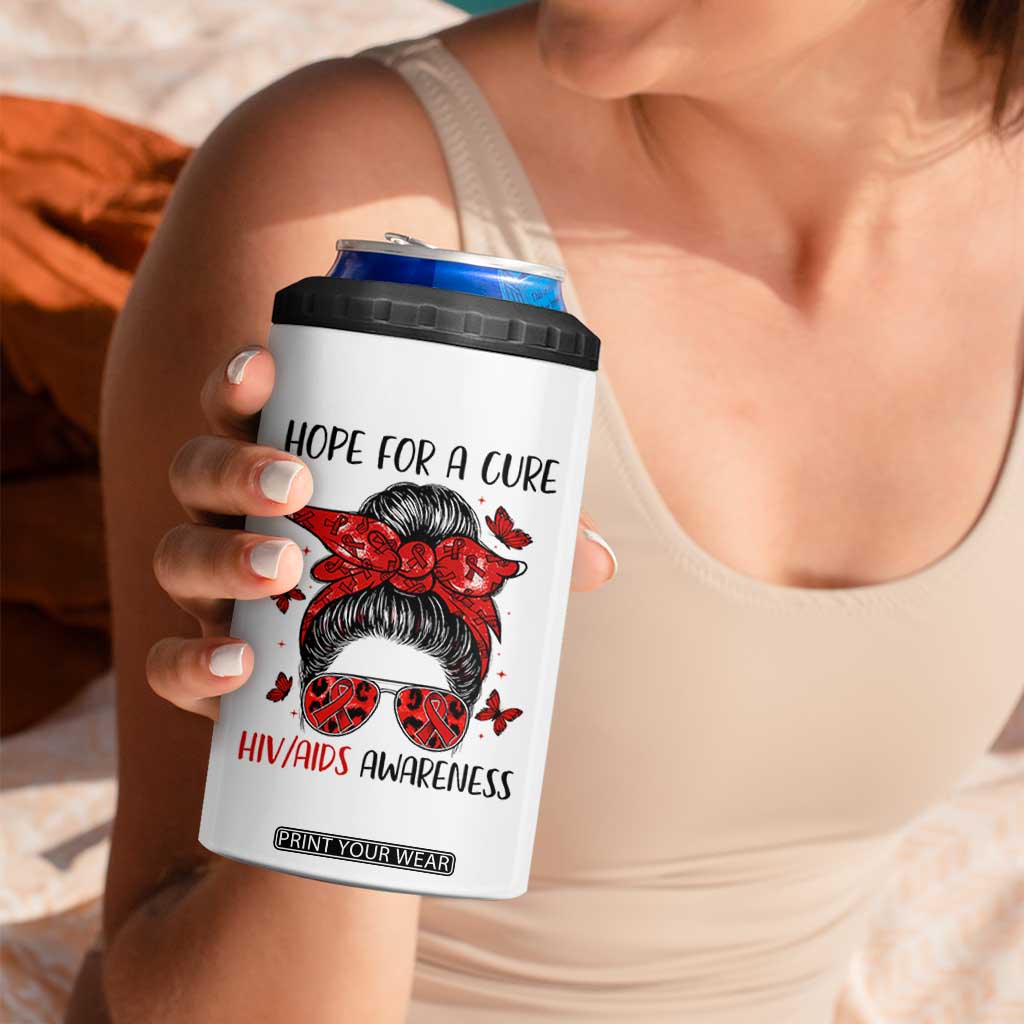 Hope For A Cure HIV Awareness 4 in 1 Can Cooler Tumbler Strong Woman Red Ribbon Gift TS12 Print Your Wear