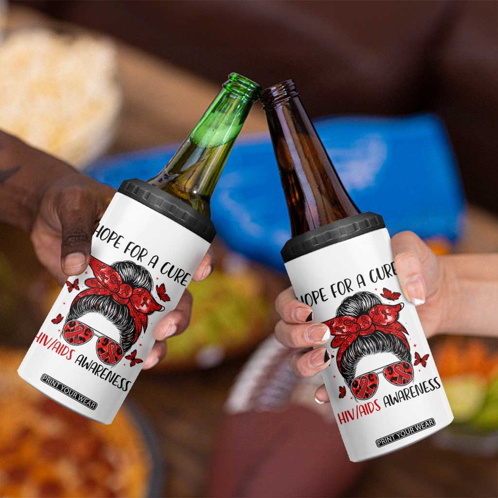 Hope For A Cure HIV Awareness 4 in 1 Can Cooler Tumbler Strong Woman Red Ribbon Gift TS12 Print Your Wear