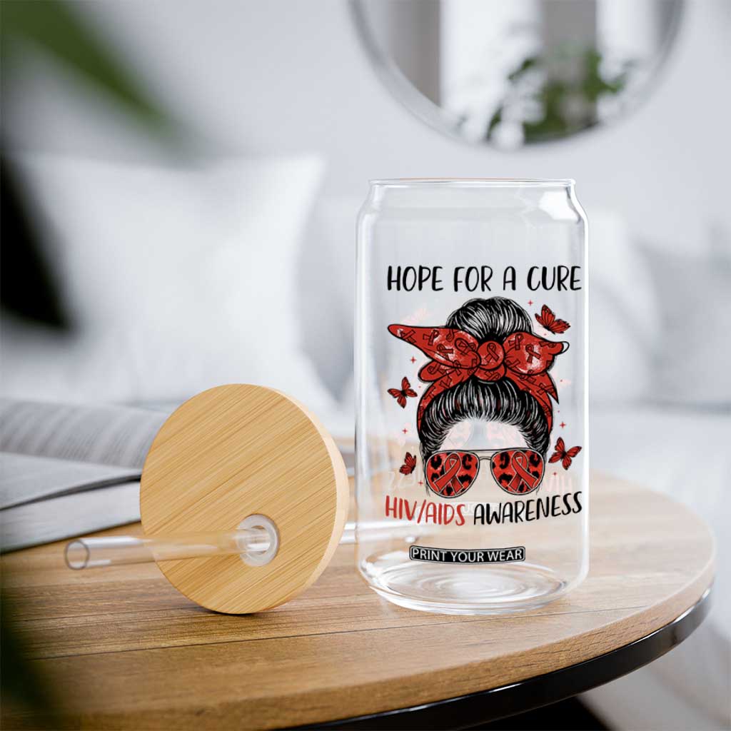 Hope For A Cure HIV Awareness Glass Can Strong Woman Red Ribbon Gift TS12 Print Your Wear