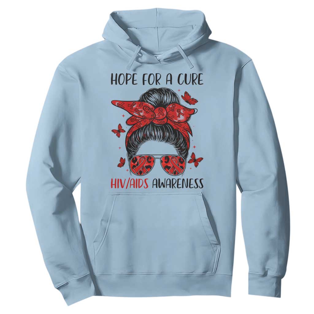 Hope For A Cure HIV Awareness Hoodie Strong Woman Red Ribbon Gift TS12 Light Blue Print Your Wear