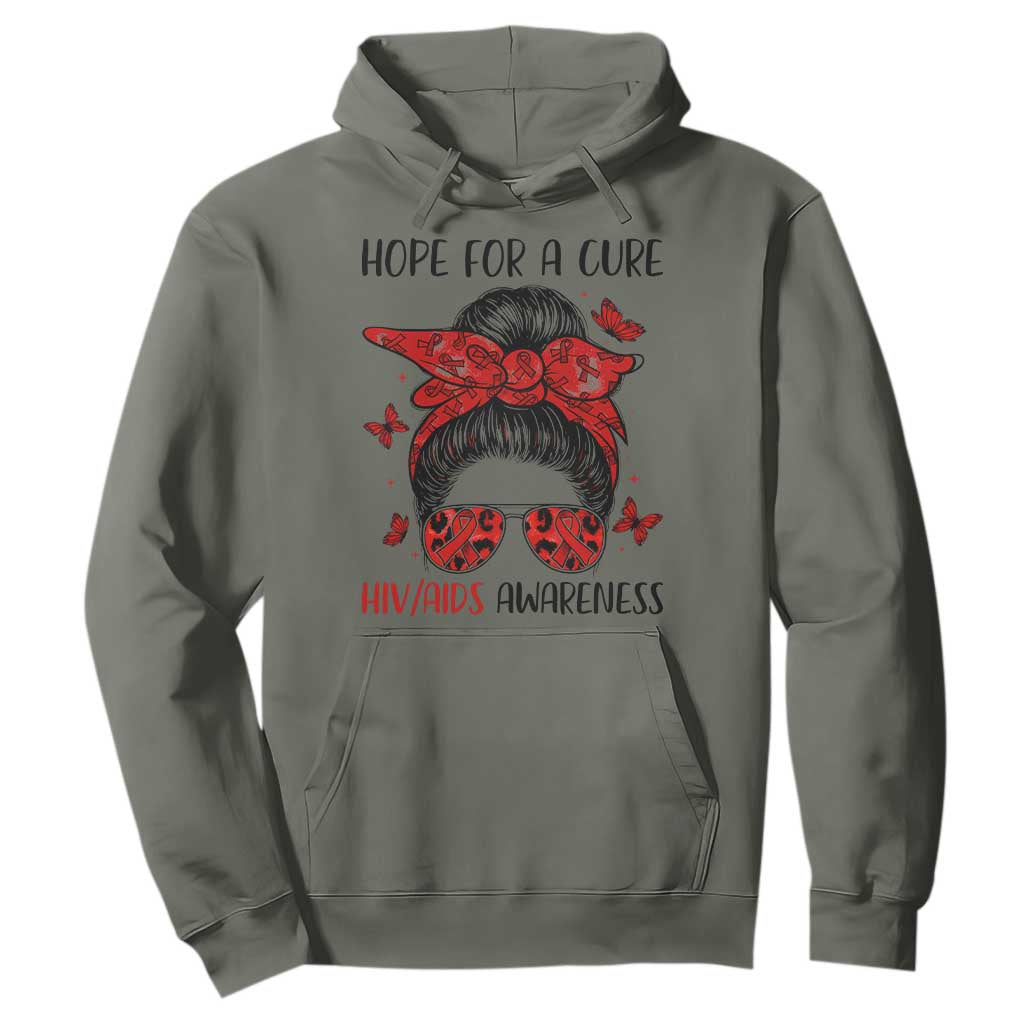 Hope For A Cure HIV Awareness Hoodie Strong Woman Red Ribbon Gift TS12 Military Green Print Your Wear
