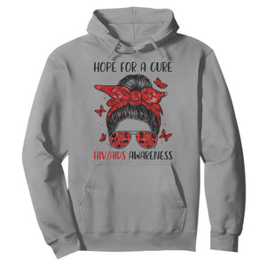 Hope For A Cure HIV Awareness Hoodie Strong Woman Red Ribbon Gift TS12 Sport Gray Print Your Wear