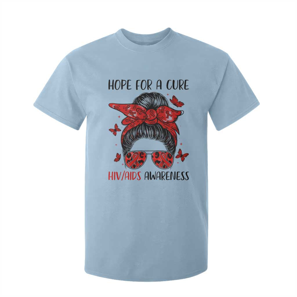 Hope For A Cure HIV Awareness T Shirt For Kid Strong Woman Red Ribbon Gift TS12 Light Blue Print Your Wear
