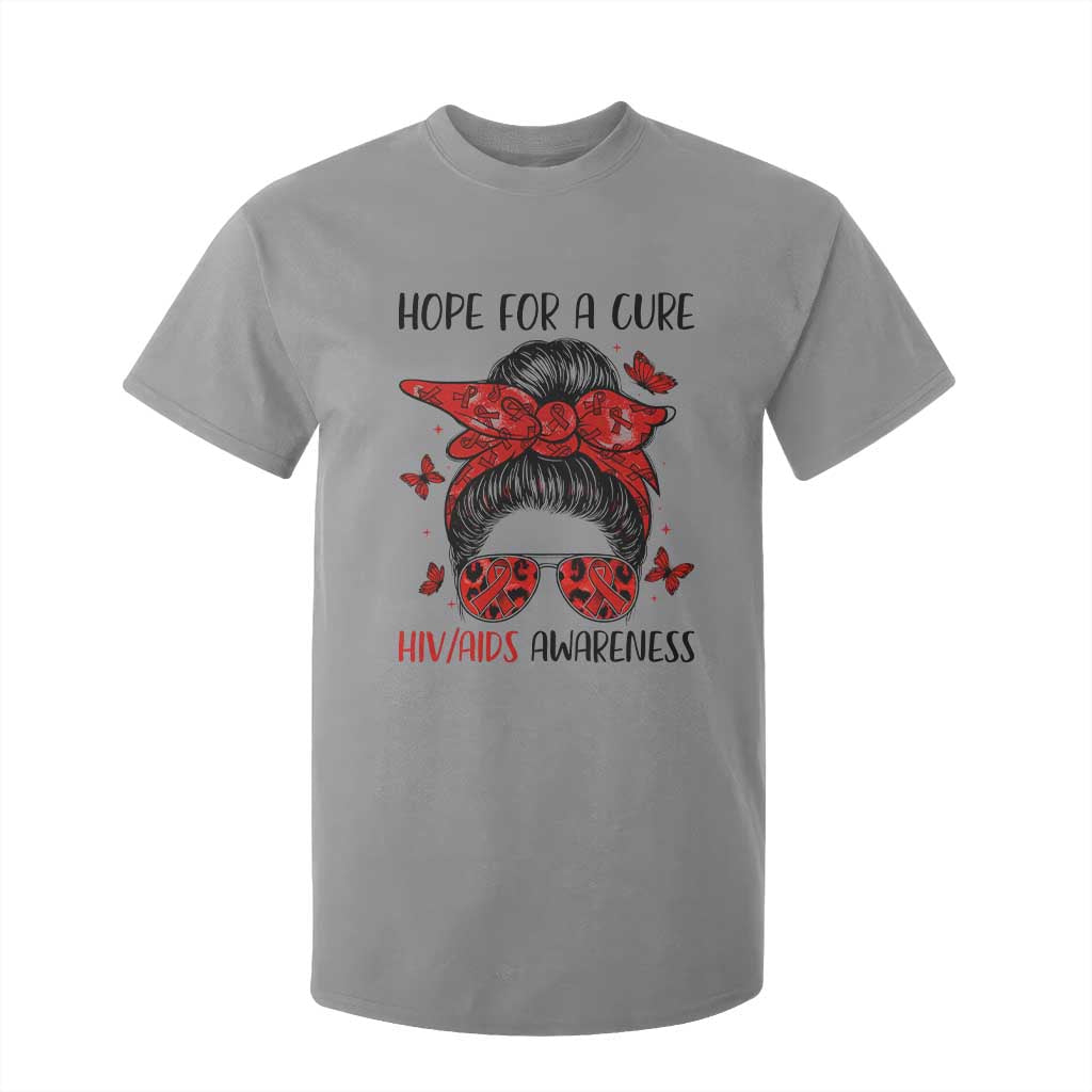 Hope For A Cure HIV Awareness T Shirt For Kid Strong Woman Red Ribbon Gift TS12 Sport Gray Print Your Wear
