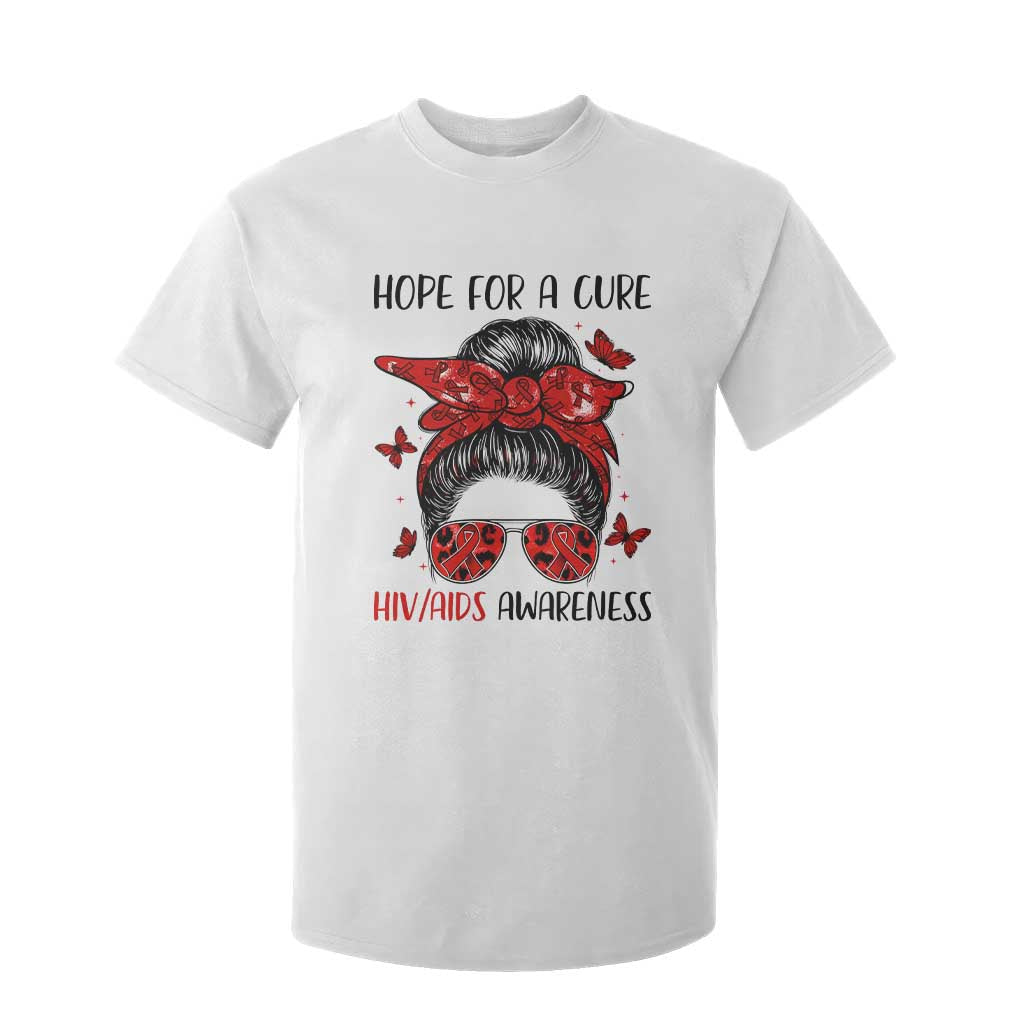 Hope For A Cure HIV Awareness T Shirt For Kid Strong Woman Red Ribbon Gift TS12 White Print Your Wear