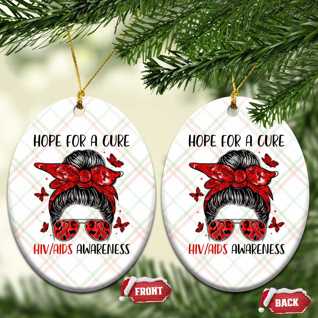 Hope For A Cure HIV Awareness Ceramic Ornament Strong Woman Red Ribbon Gift TS12 Print Your Wear