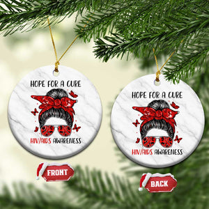 Hope For A Cure HIV Awareness Ceramic Ornament Strong Woman Red Ribbon Gift TS12 1pc White Marble Print Your Wear