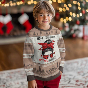 Hope For A Cure HIV Awareness Ugly Christmas Sweater Strong Woman Red Ribbon Gift TS12 Mocha Mousse Print Your Wear