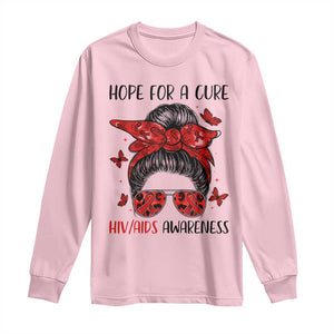 Hope For A Cure HIV Awareness Long Sleeve Shirt Strong Woman Red Ribbon Gift TS12 Light Pink Print Your Wear