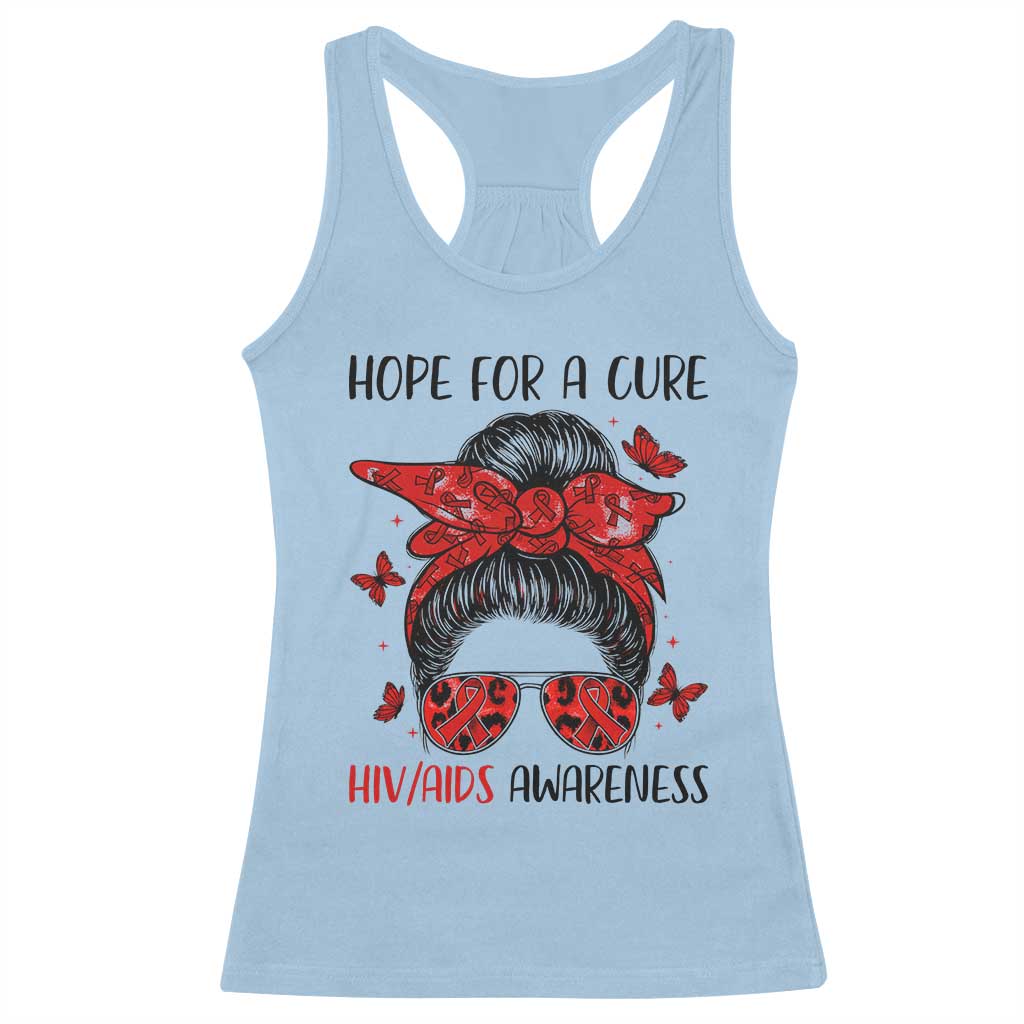 Hope For A Cure HIV Awareness Racerback Tank Top Strong Woman Red Ribbon Gift TS12 Light Blue Print Your Wear