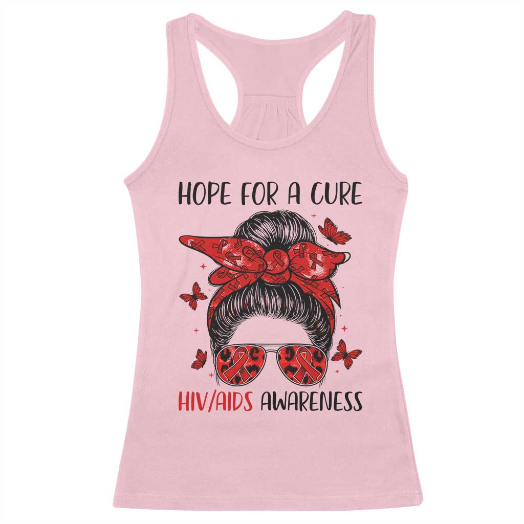 Hope For A Cure HIV Awareness Racerback Tank Top Strong Woman Red Ribbon Gift - Print Your Wear